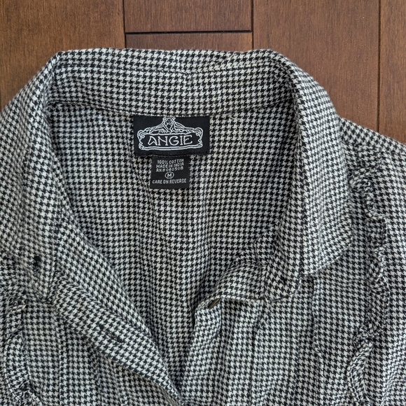 HOUNDSTOOTH PRINT VINTAGE RUFFLE COLLAR MINI DRESS - Picture 2 of 2